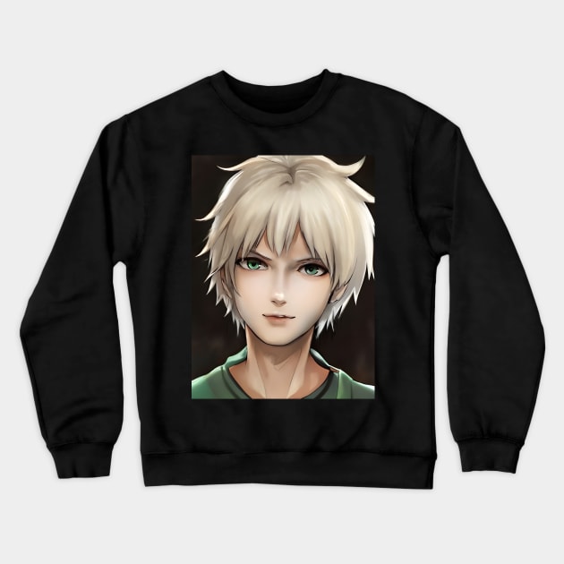 White Hair Anime Boy Crewneck Sweatshirt by animegirlnft